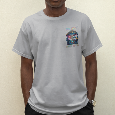 Camiseta Básica Stay Trippy Little hippie Cogumelos Mágicos- CINZA