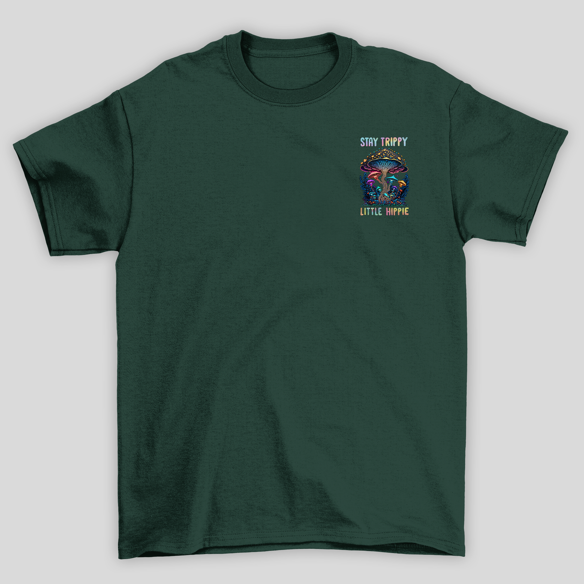 Camiseta Básica Stay Trippy Little hippie Cogumelos Mágicos - VERDE 