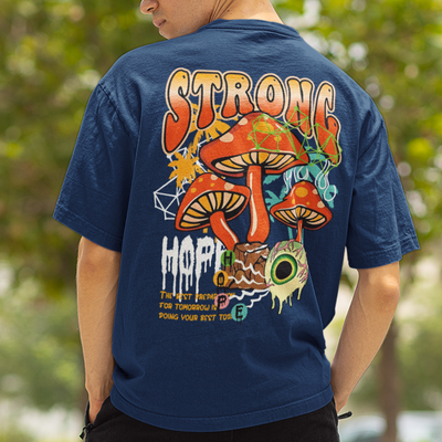 Camiseta Básica Strong Cogumelos Mágicos - AZUL MARINHO 