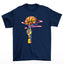 camiseta básica  com estampa de dedo girando bola basquete colorido - azul marinho