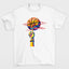 camiseta básica branca com estampa de dedo girando bola basquete colorido - Branco