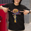 camiseta básica preta com estampa de dedo girando bola basquete colorido - Preto