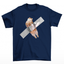 Camiseta Básica Unissex Com Estampa Gatinho Preso Na Fita- AZUL-MARINHO
