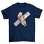 Camiseta Básica Unissex Com Estampa Gatinho Preso Na Fita- AZUL-MARINHO