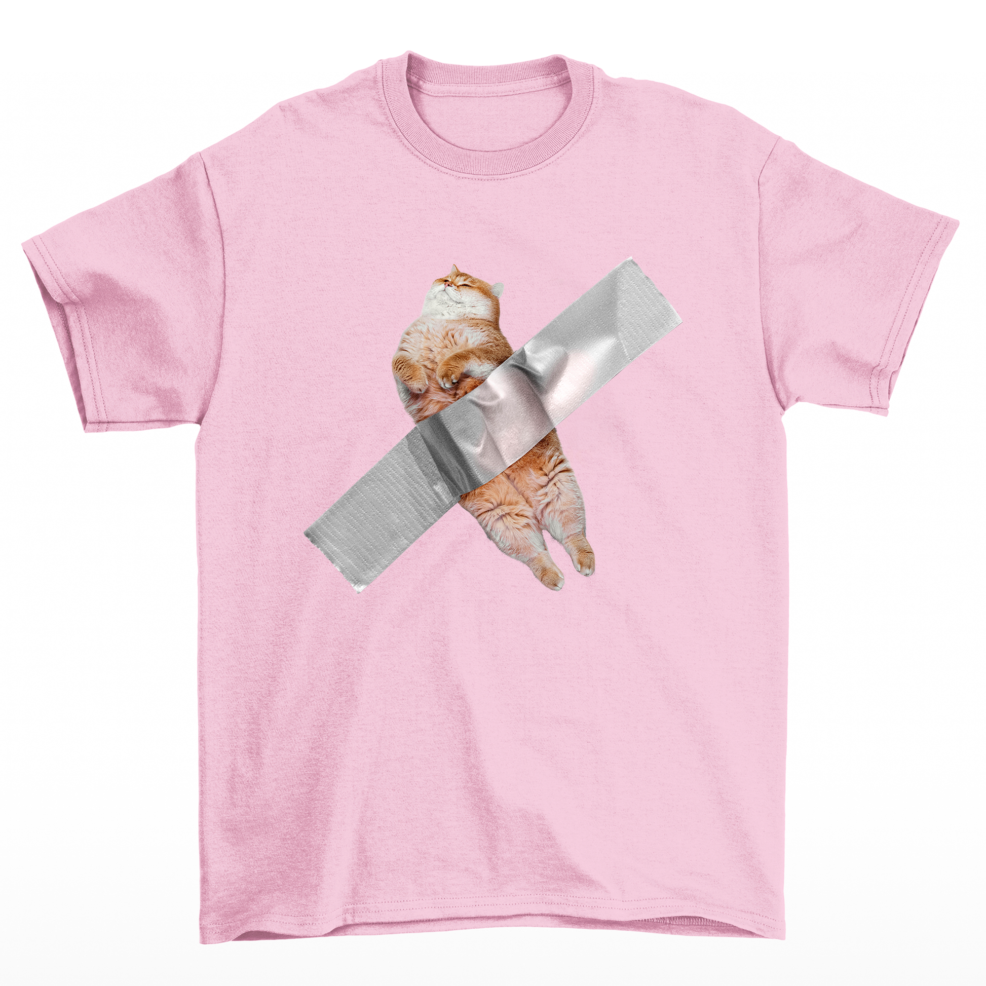 Camiseta Básica Unissex Com Estampa Gatinho Preso Na Fita- ROSA BEBE
