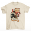 Camiseta Básica Unissex Com Estampa Gato Japonês Comendo Peixe- PÉROLA