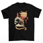 Camiseta Básica Unissex Com Estampa Gato Japonês Comendo Peixe- PRETO