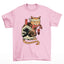 Camiseta Básica Unissex Com Estampa Gato Japonês Comendo Peixe- ROSA BEBE