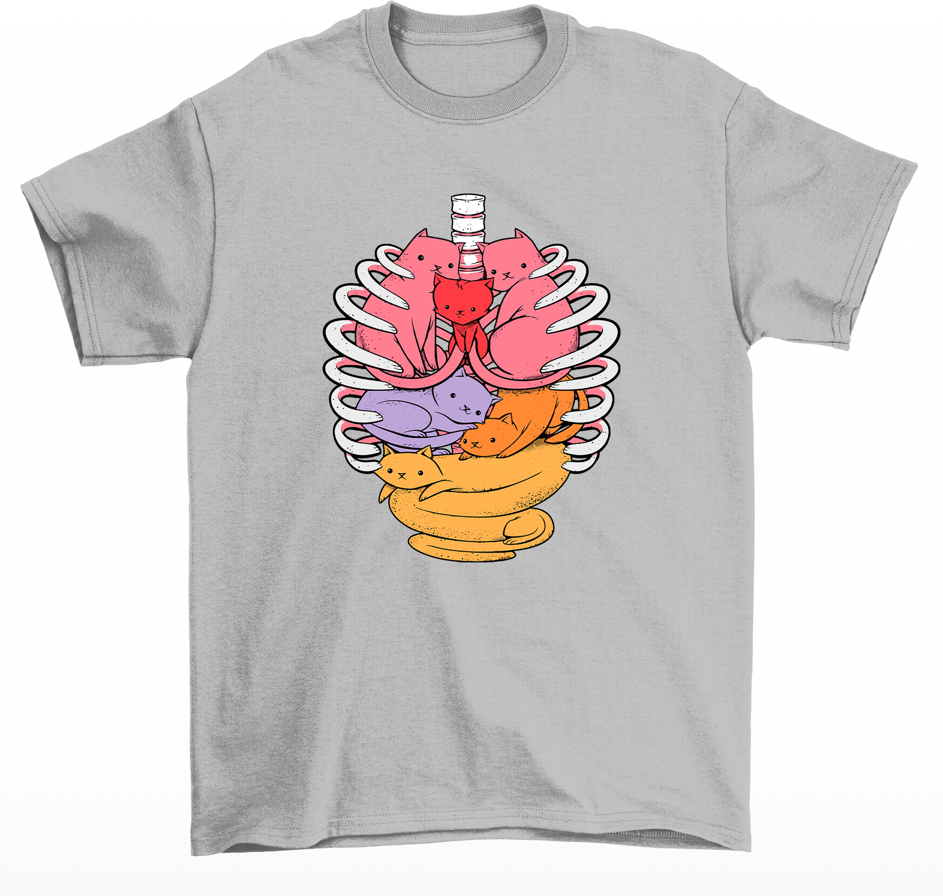 Camiseta Feminina Com Estampa Gatinhos Orgãos- Cinza