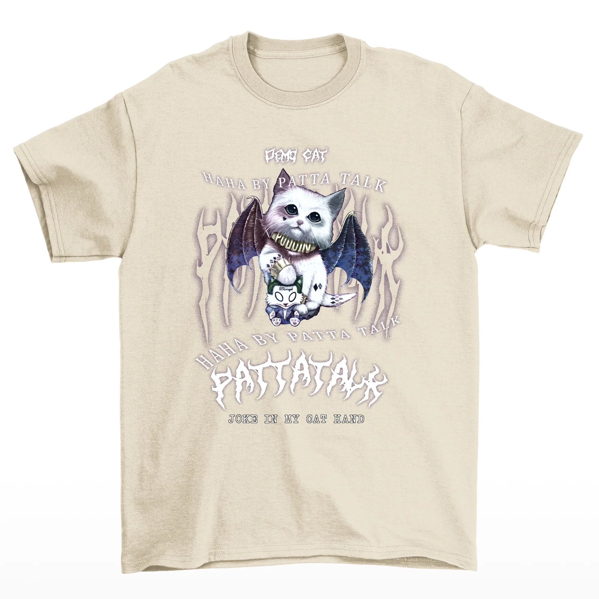 Camiseta Básica Com Estampa Gatinho Morcego Gótico- Pérola