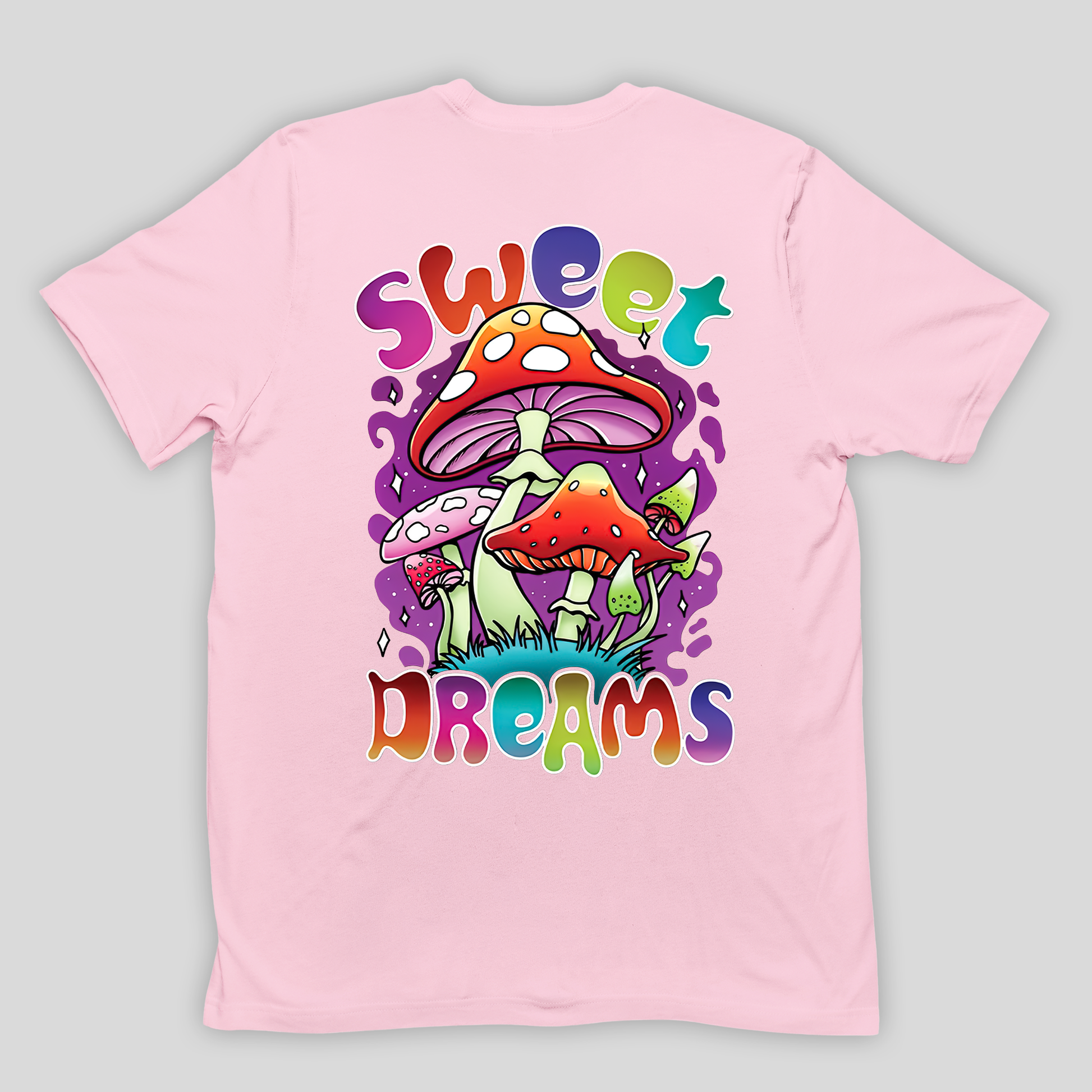Camiseta Básica Rosa Bebê Sweet Dreams Cogumelos Mágicos