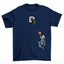 camiseta básica  com estampa de esqueleto jogando - basquete -azul marinho