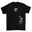 camiseta básica  com estampa de esqueleto jogando basquete - preto