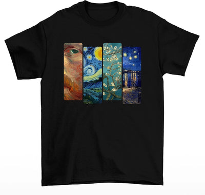 Camiseta Basica Com Colagens  -VAN GOGH ART- Preto