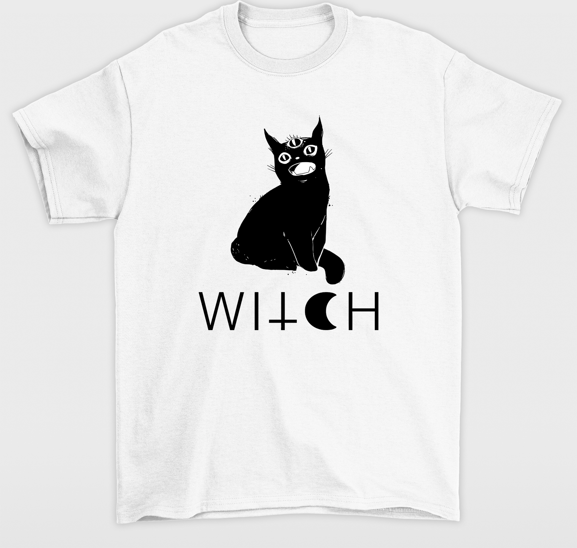 Camiseta básica com estampa gatinho três olhos- Branco