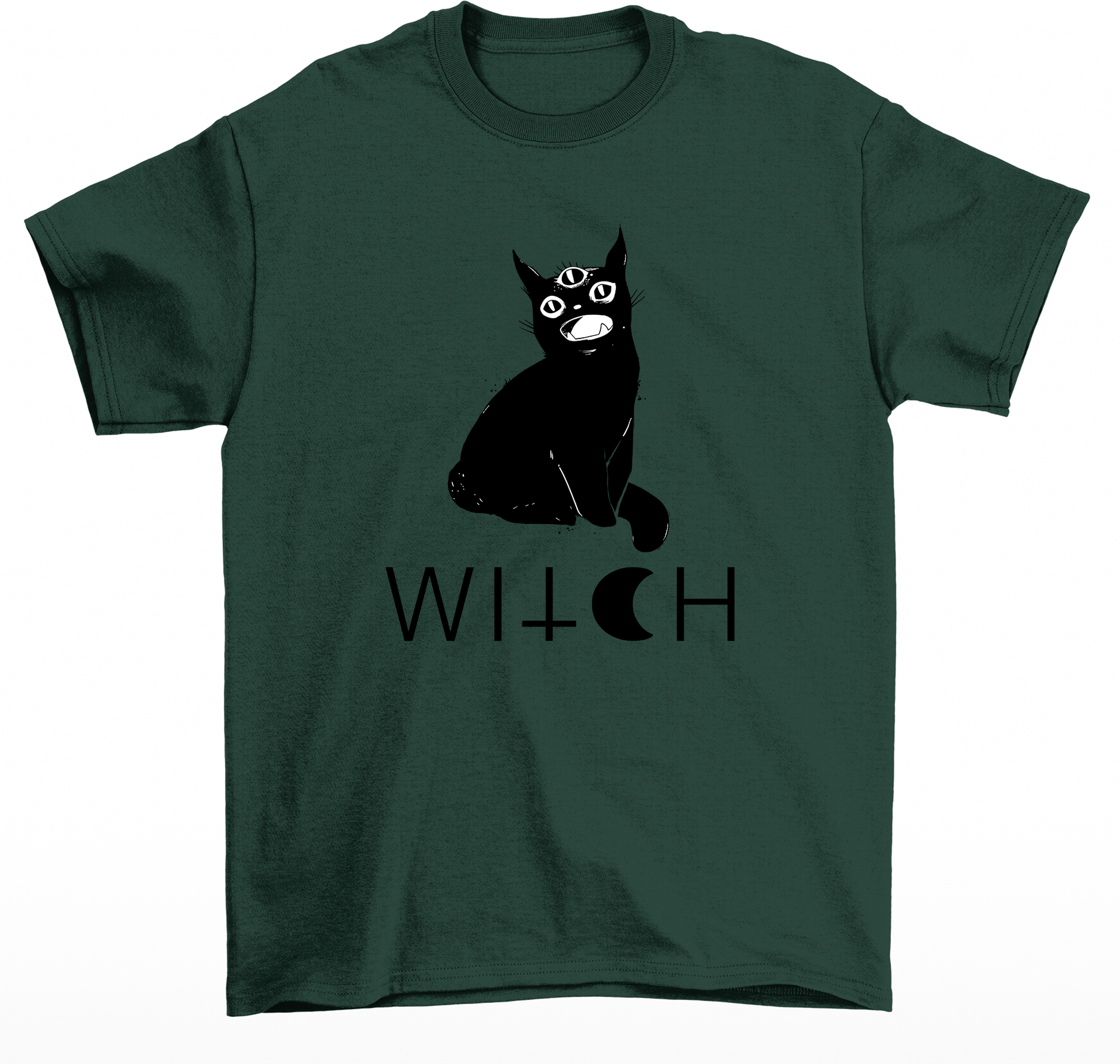Camiseta básica com estampa gatinho três olhos- Verde