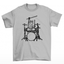 camiseta básica com estampa gatinho baterista- Cinza