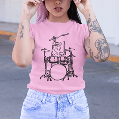 Camiseta Básica Gatinho Baterista