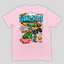 camiseta básica rosa bebê com estampa de alien e disco voador