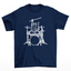 camiseta básica com estampa gatinho baterista- Azul-marinho