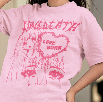 Camiseta Básica Love Death Burn Alternative - ROSA BEBE 