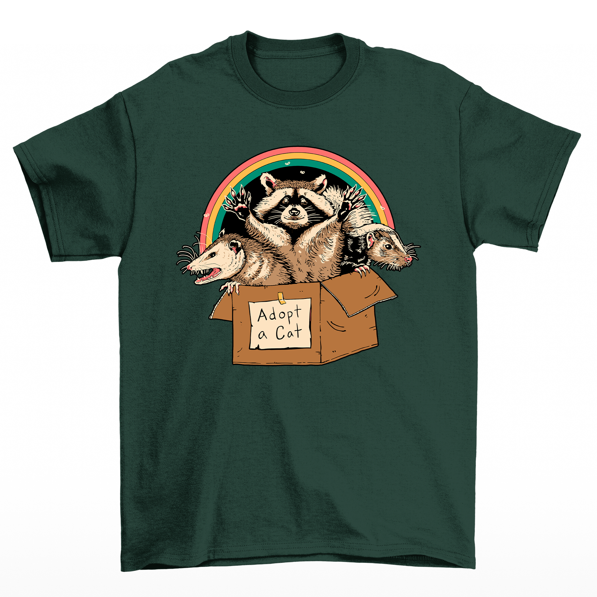 Camiseta Básica Feminina Com Estampa Guaxinim Na Caixa- verde
