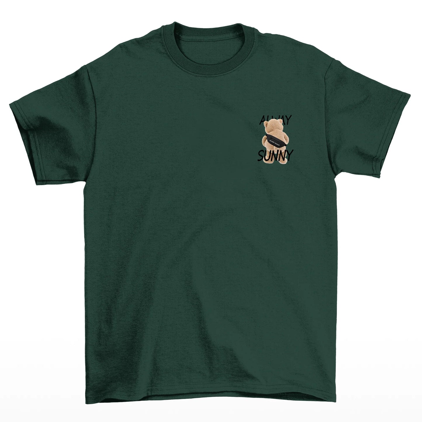 camiseta basica verde estampa de urso always sunny