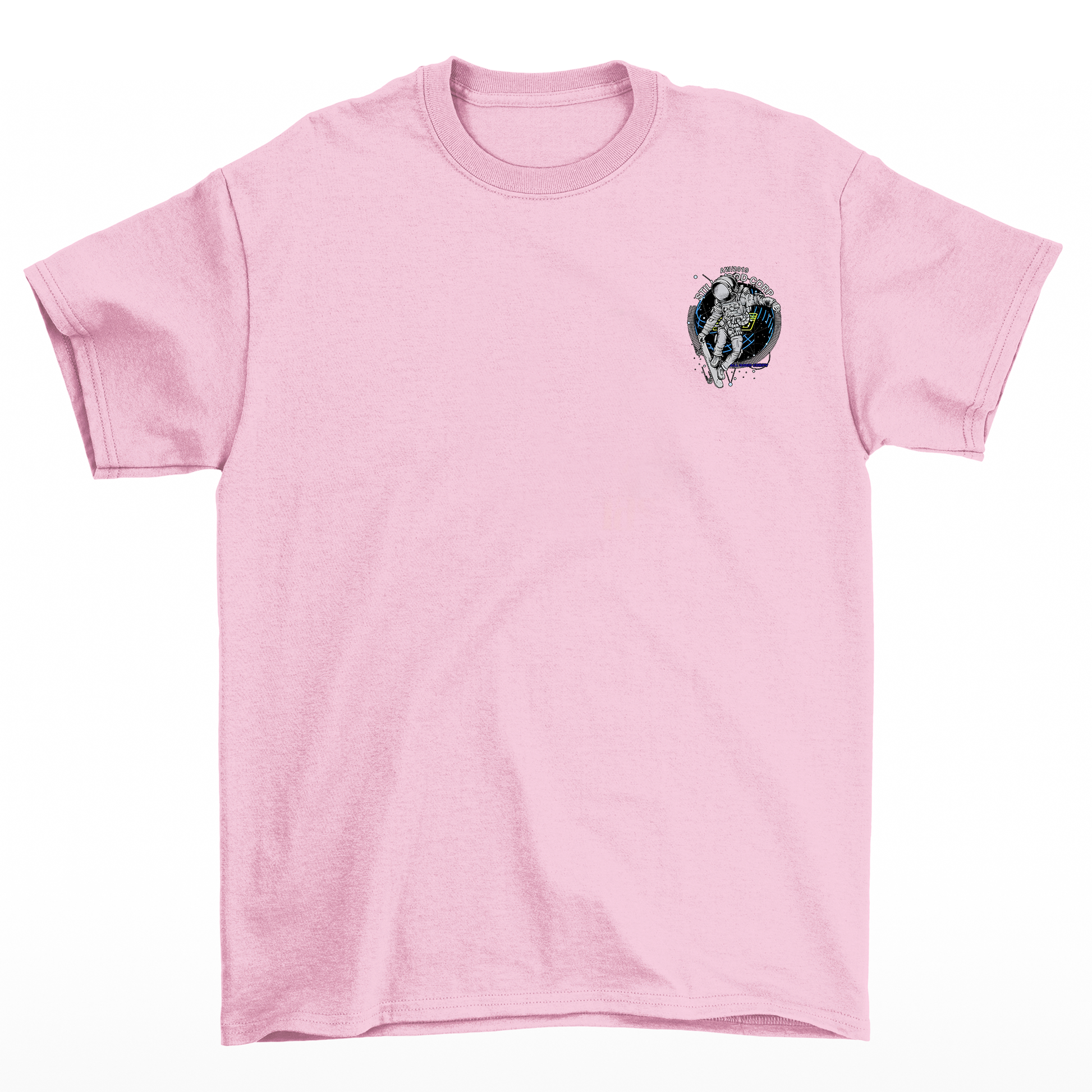 Camiseta Básica Algodão Astronauta Andando de Skate- Rosa bebe 