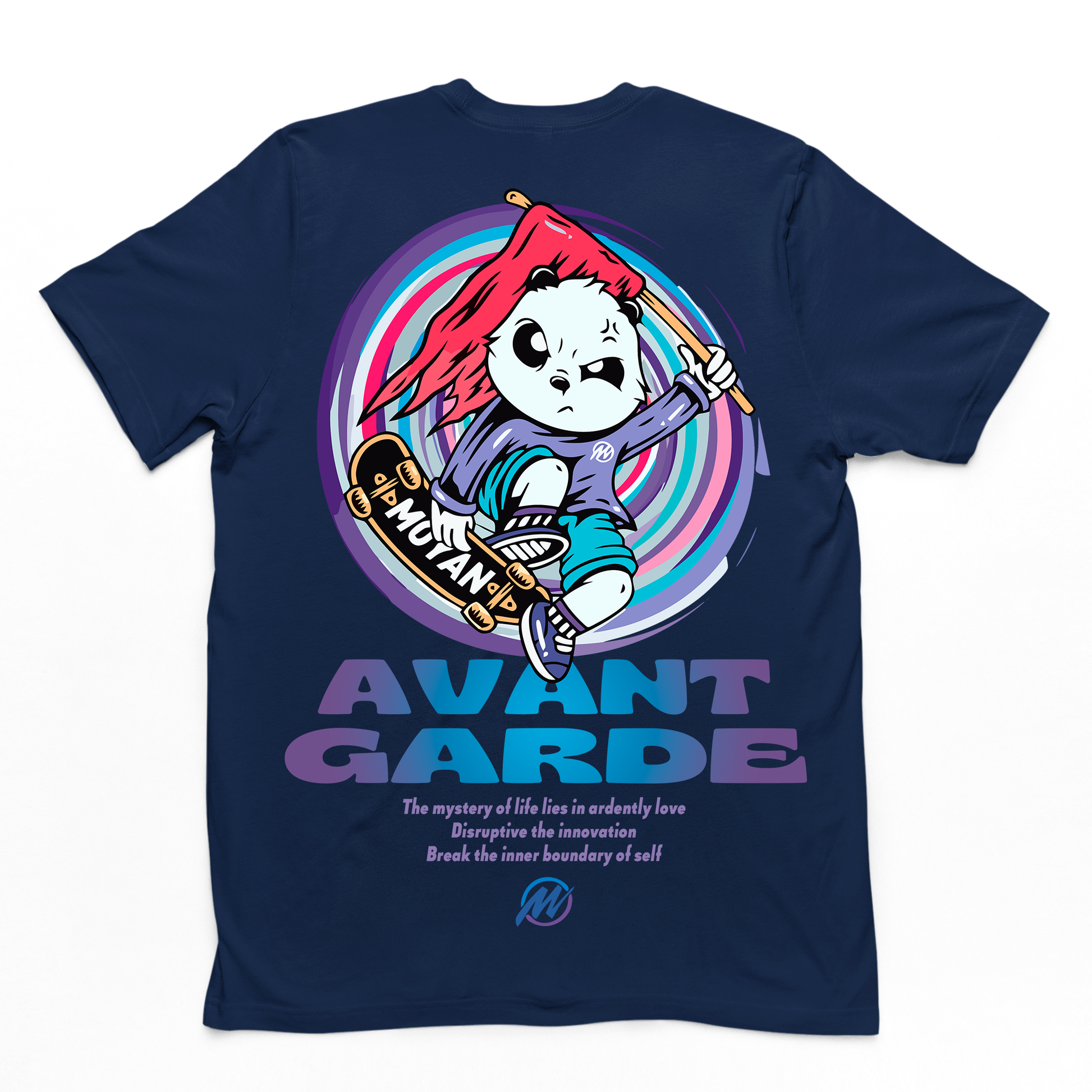 CAmiseta Básica Com Estampa Panda Skate Segurando Bandeira - Azul Marinho
