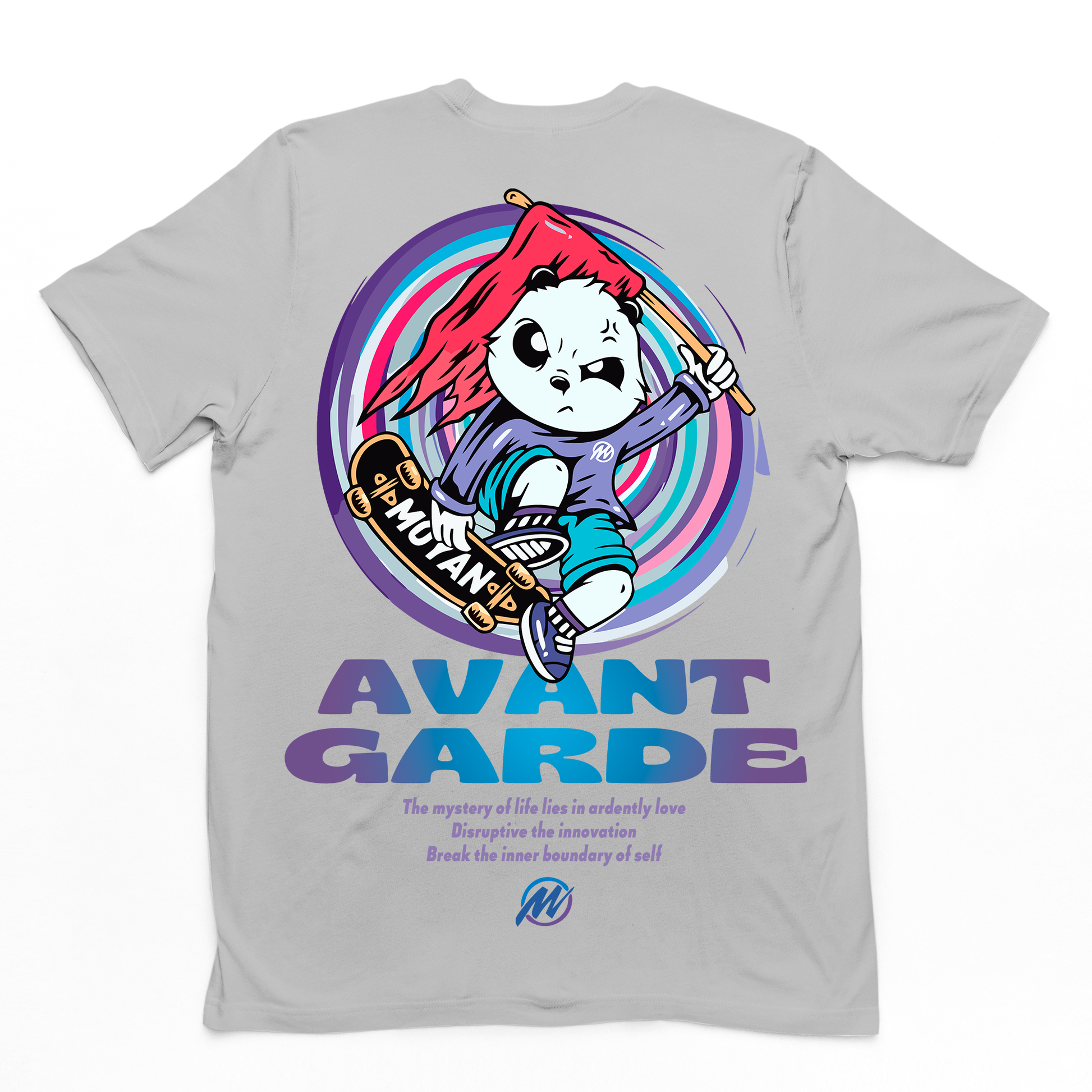 CAmiseta Básica Com Estampa Panda Skate Segurando Bandeira - Cinza
