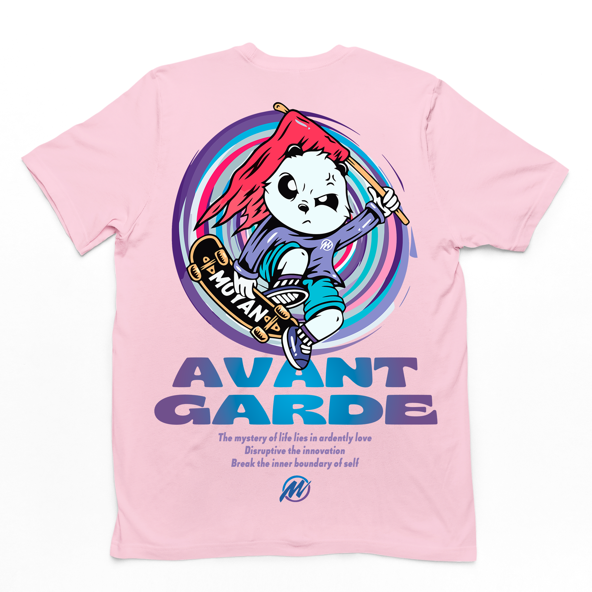 CAmiseta Básica bebê Com Estampa Panda Skate Segurando Bandeira - rosa