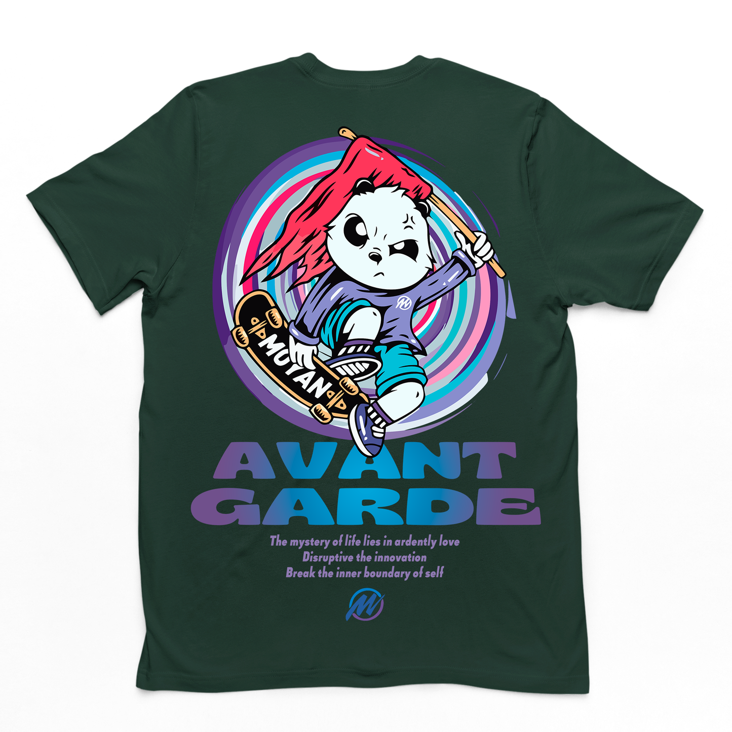CAmiseta Básica Com Estampa Panda Skate Segurando Bandeira - Verde