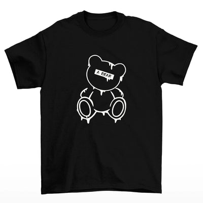 camiseta básica preta com estampa de urso fofo - Preto