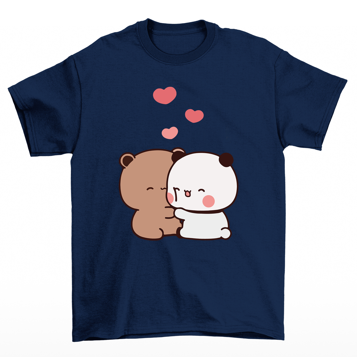 camiseta básica azul marinho estampa ursinhos se abraçando