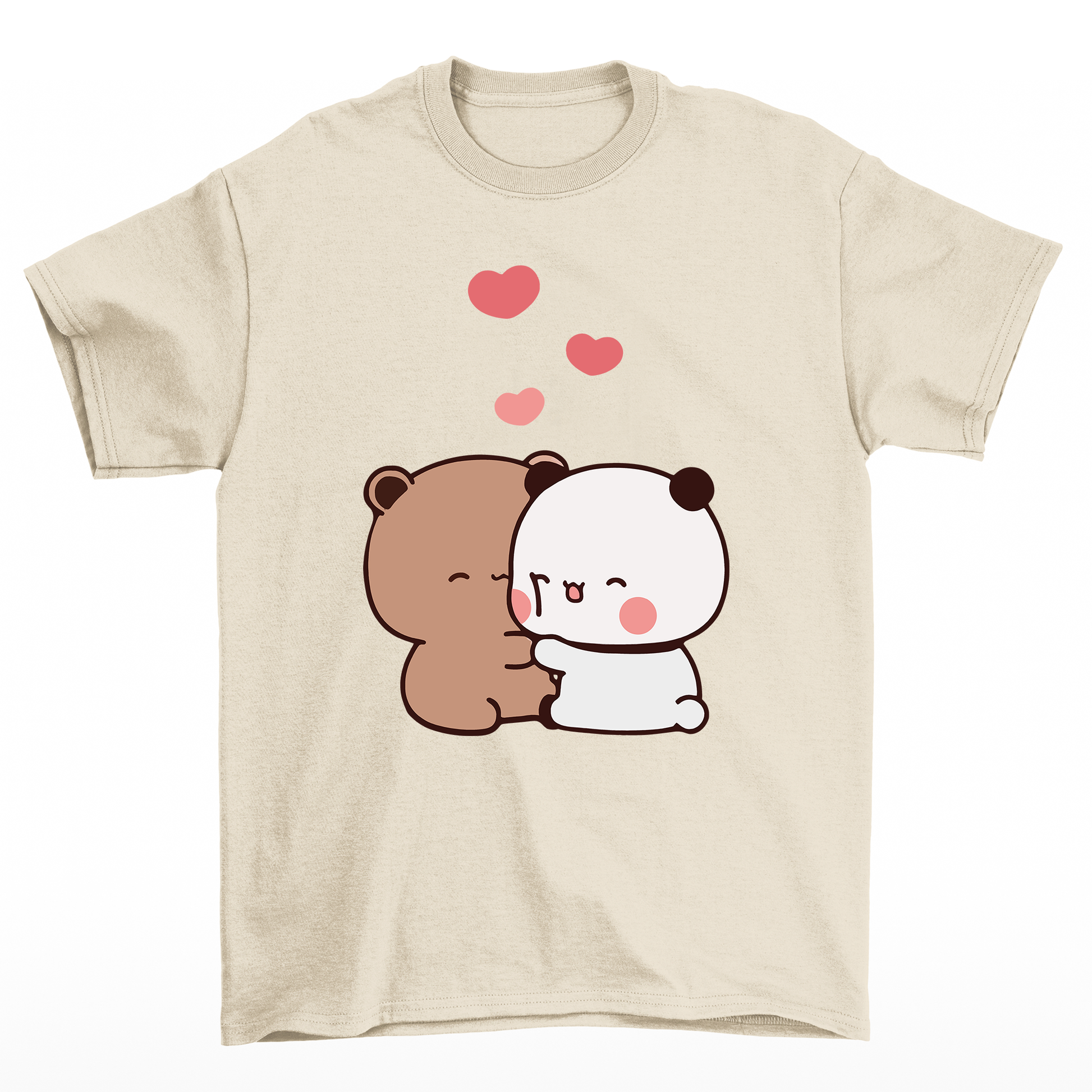 camiseta básica pérola estampa ursinhos se abraçando