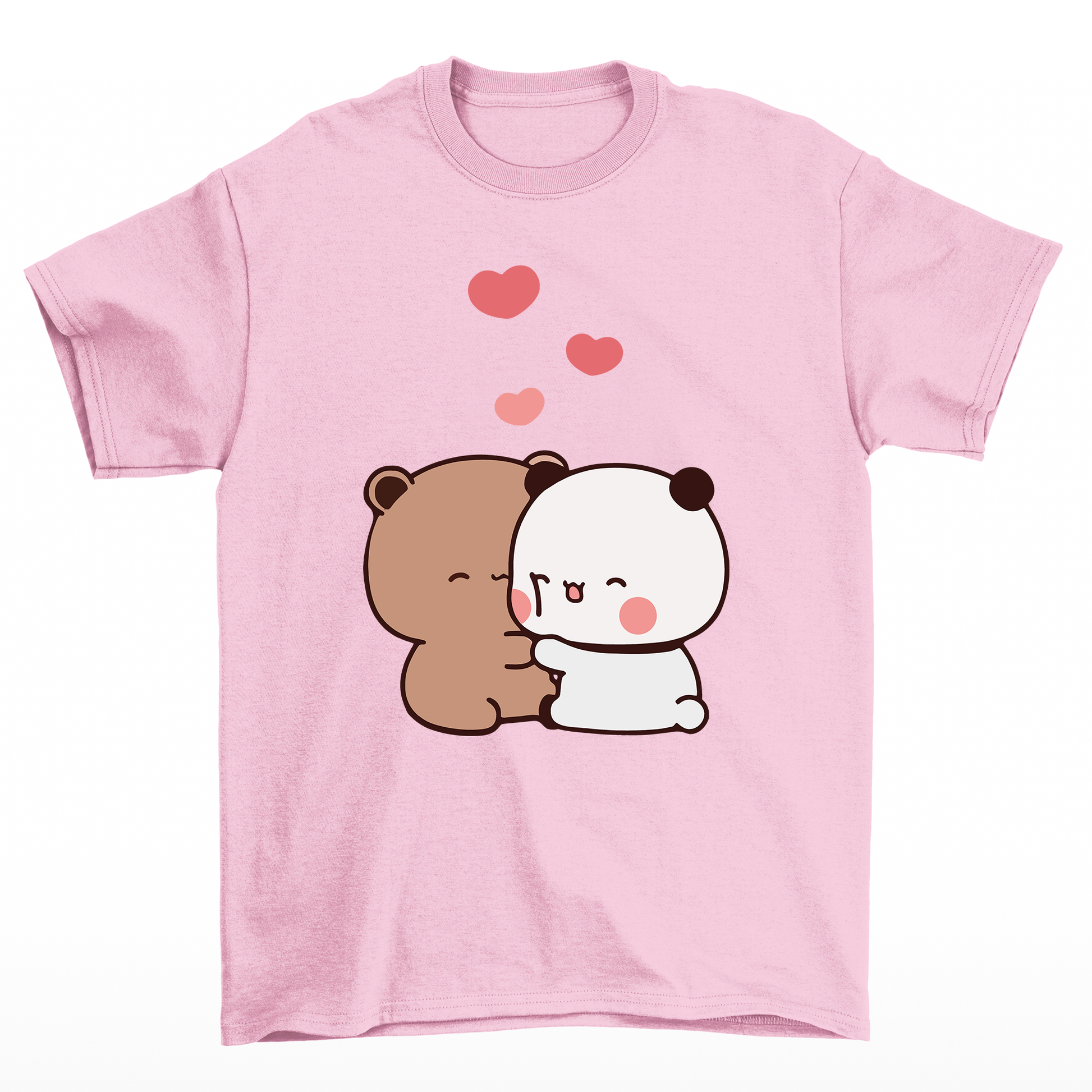 camiseta básica rosa bebê estampa ursinhos se abraçando
