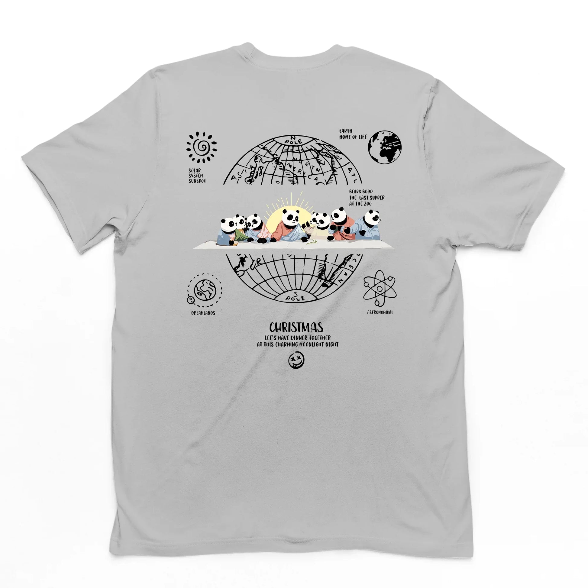 Camiseta cinza costas Básica Unissex Com Estampa Natal Jesus Panda - Cinza