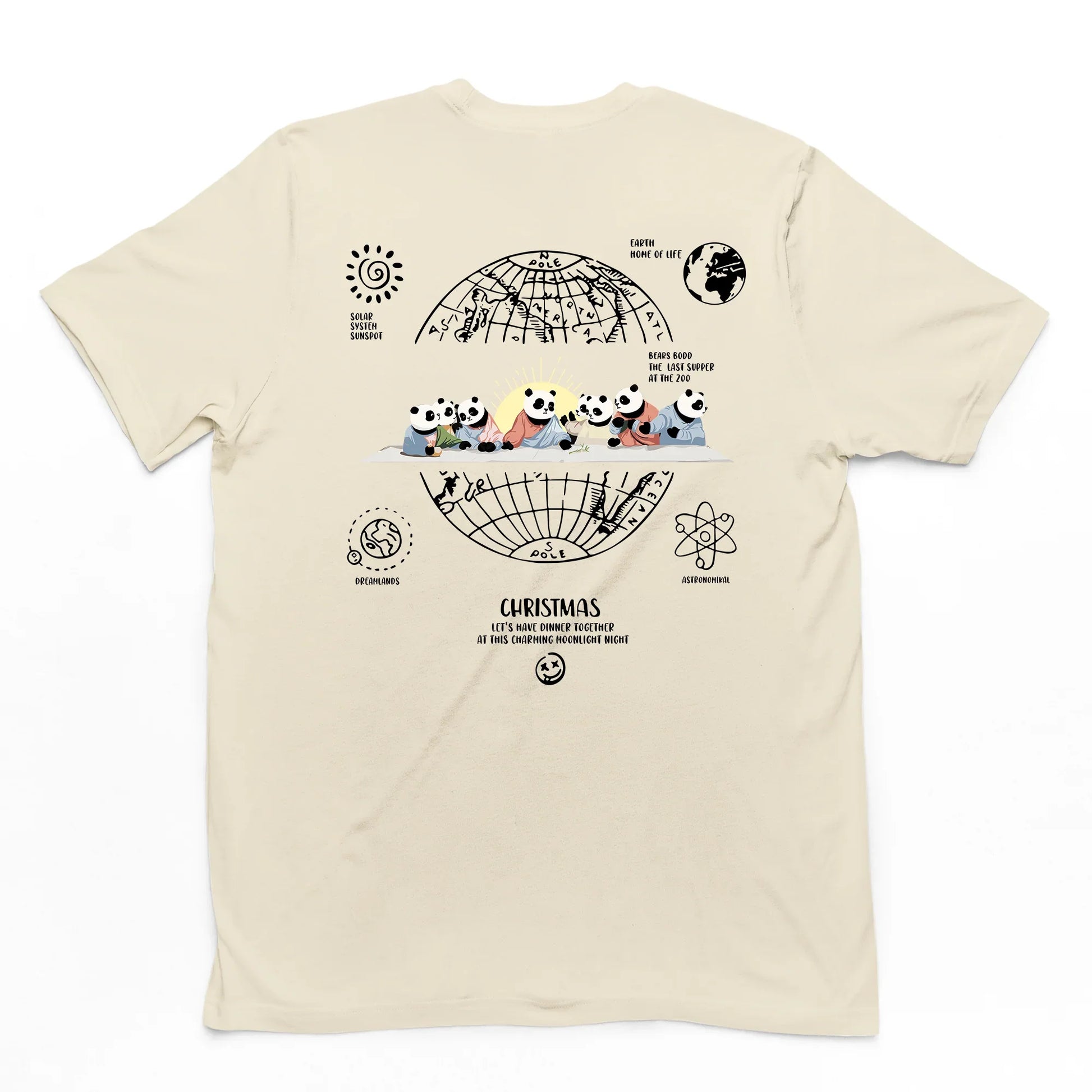 Camiseta pérola frente Básica Unissex Com Estampa Natal Jesus Panda - Pérola