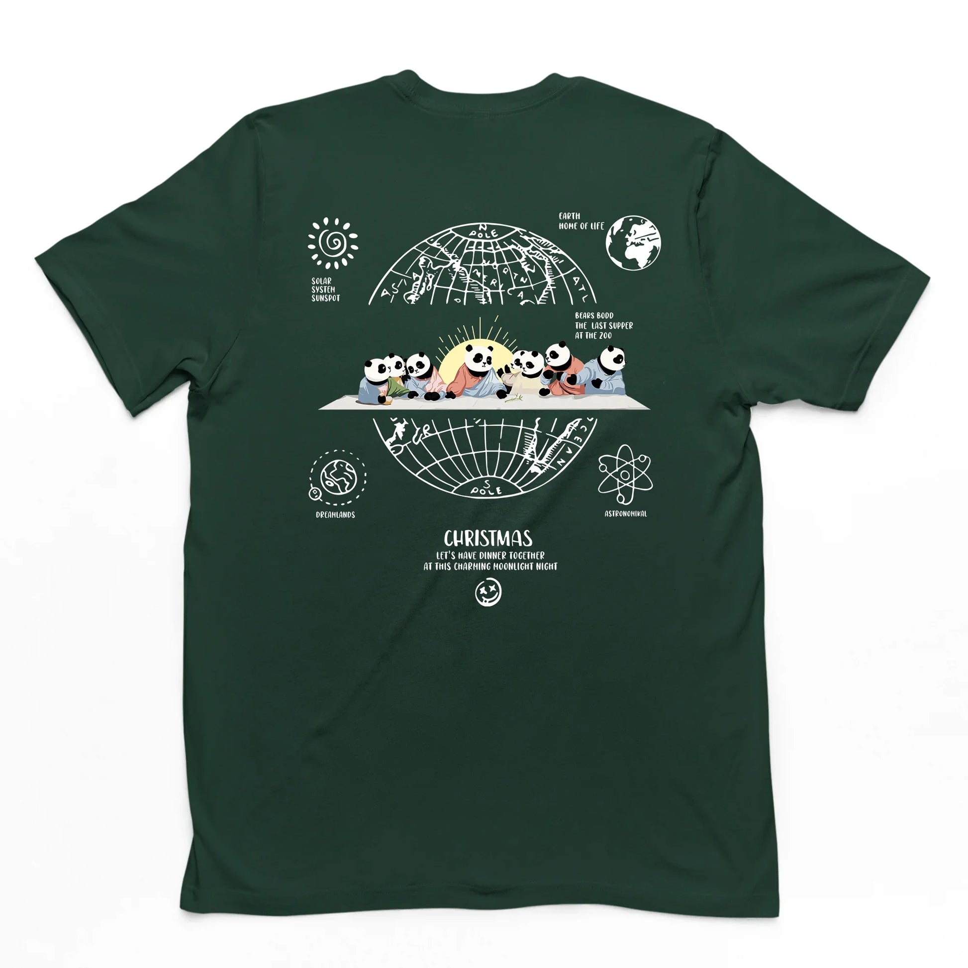 Camiseta verde costas Básica Unissex Com Estampa Natal Jesus Panda - Verde