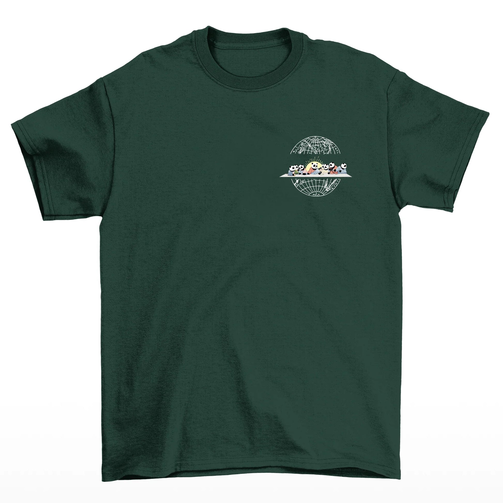 Camiseta verde frente Básica Unissex Com Estampa Natal Jesus Panda - Verde