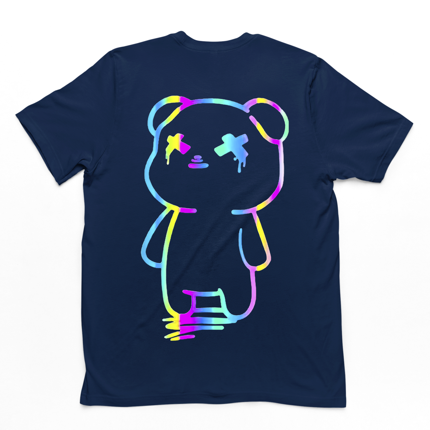 camiseta básica azul marinho com estampa de ursinho colorido - Azul Marinho