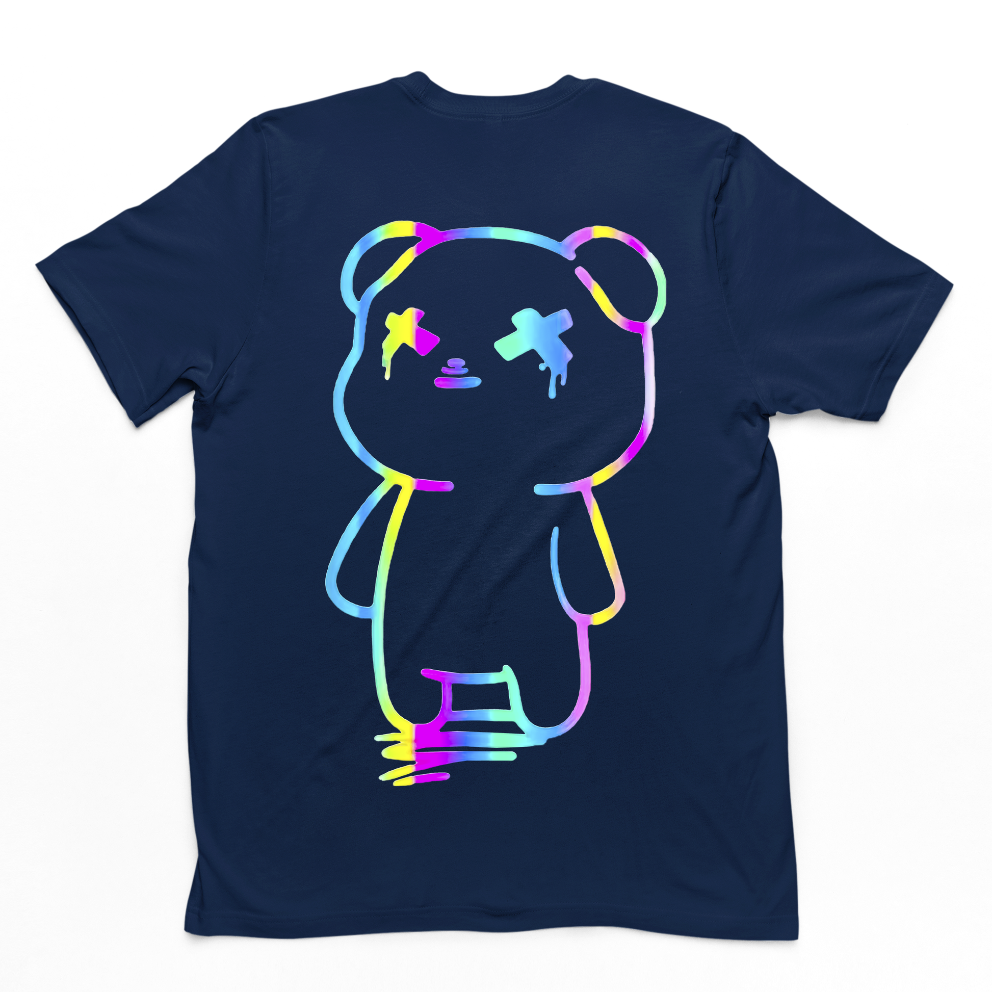 camiseta básica azul marinho com estampa de ursinho colorido - Azul Marinho