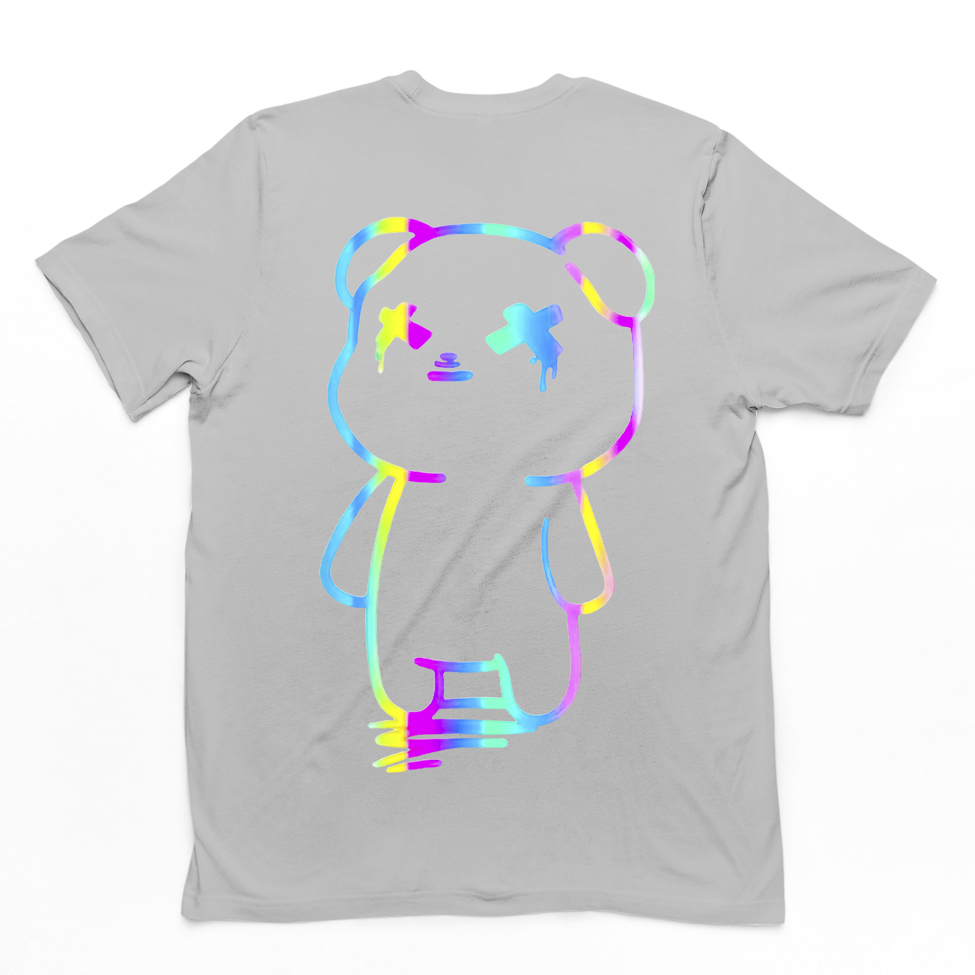 camiseta básica cinza com estampa de ursinho colorido - Cinza