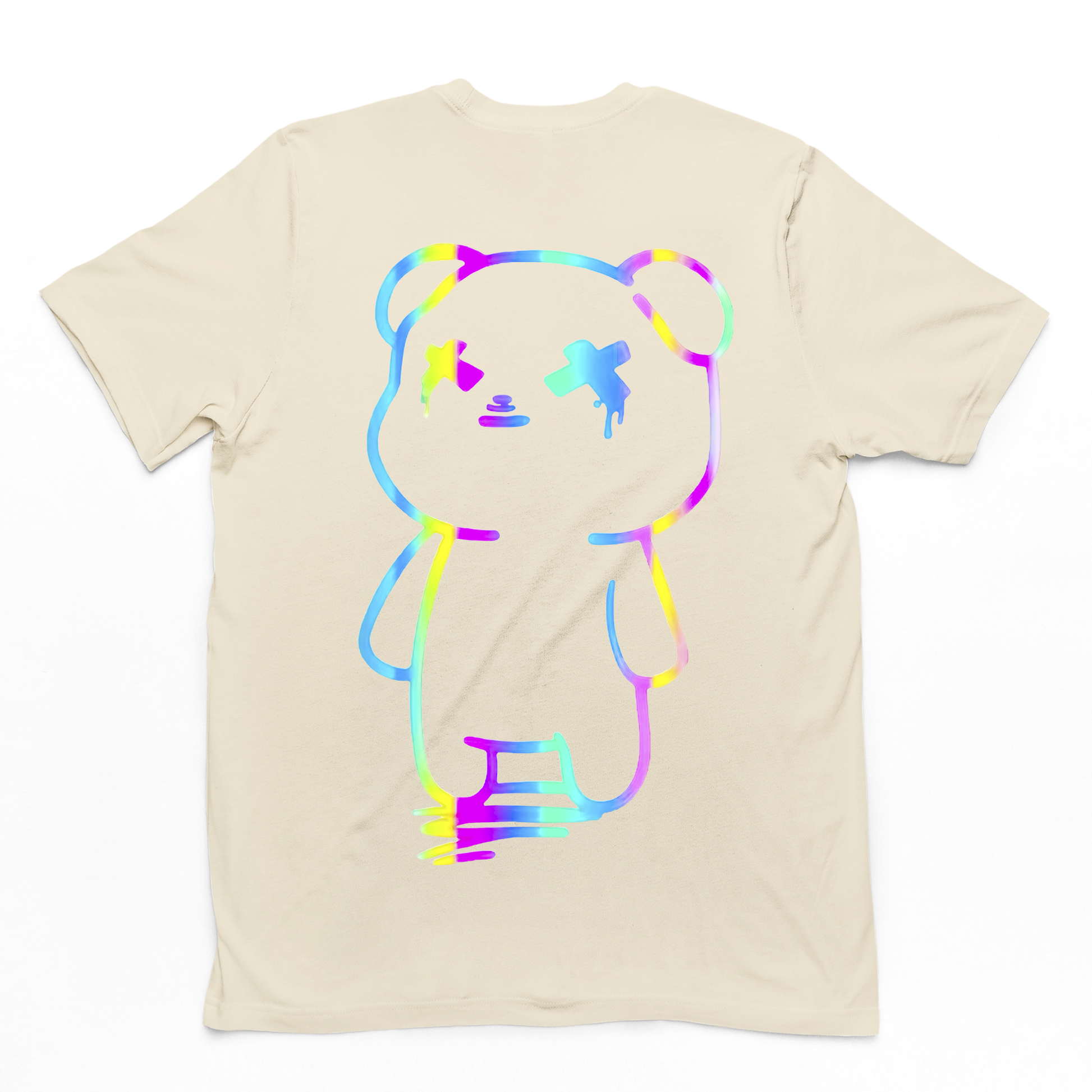 camiseta básica pérola com estampa de ursinho colorido  - Pérora