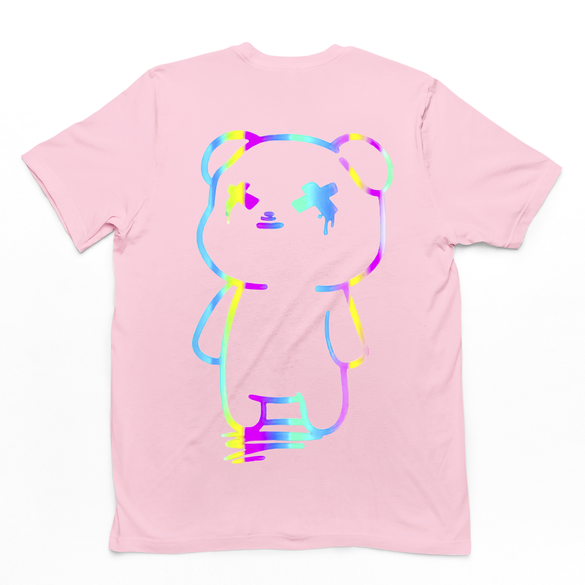 camiseta básica Rosa Bebê com estampa de ursinho colorido  - Rosa Bebê