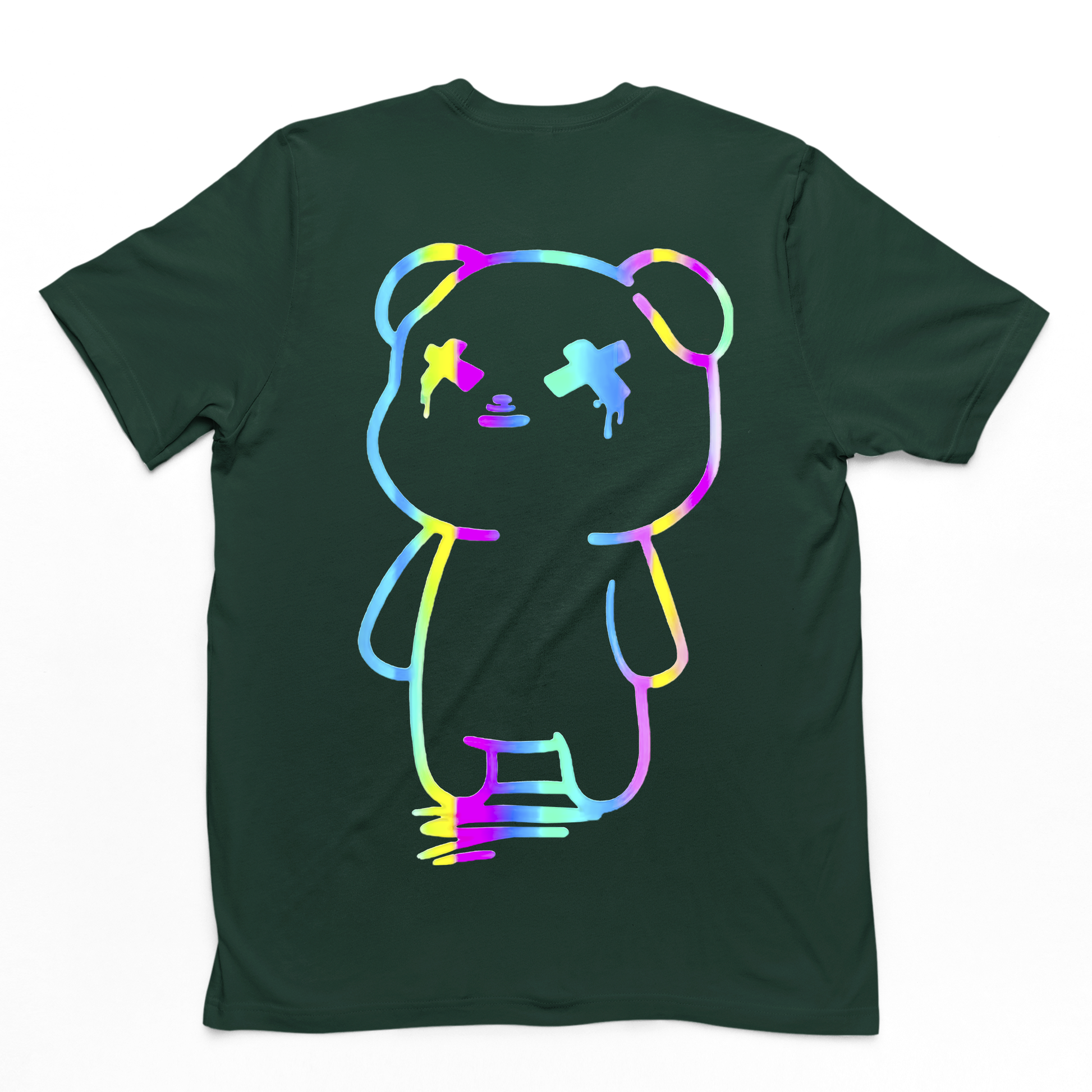 camiseta básica verde com estampa de ursinho colorido  - Verde