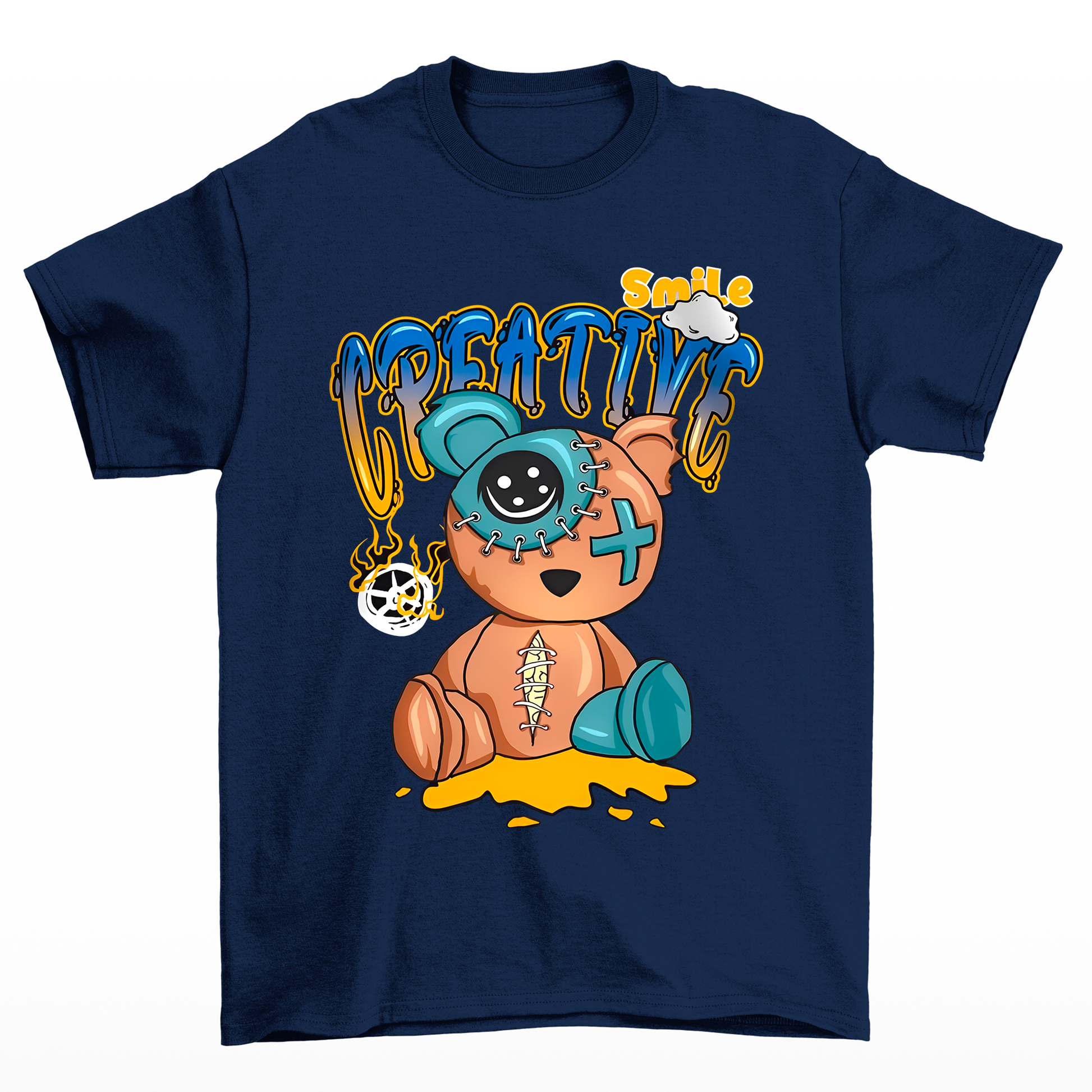 Camiseta Básica azul marinho Unissex Com Estampa Ursinho Zombie - Azul Marinho