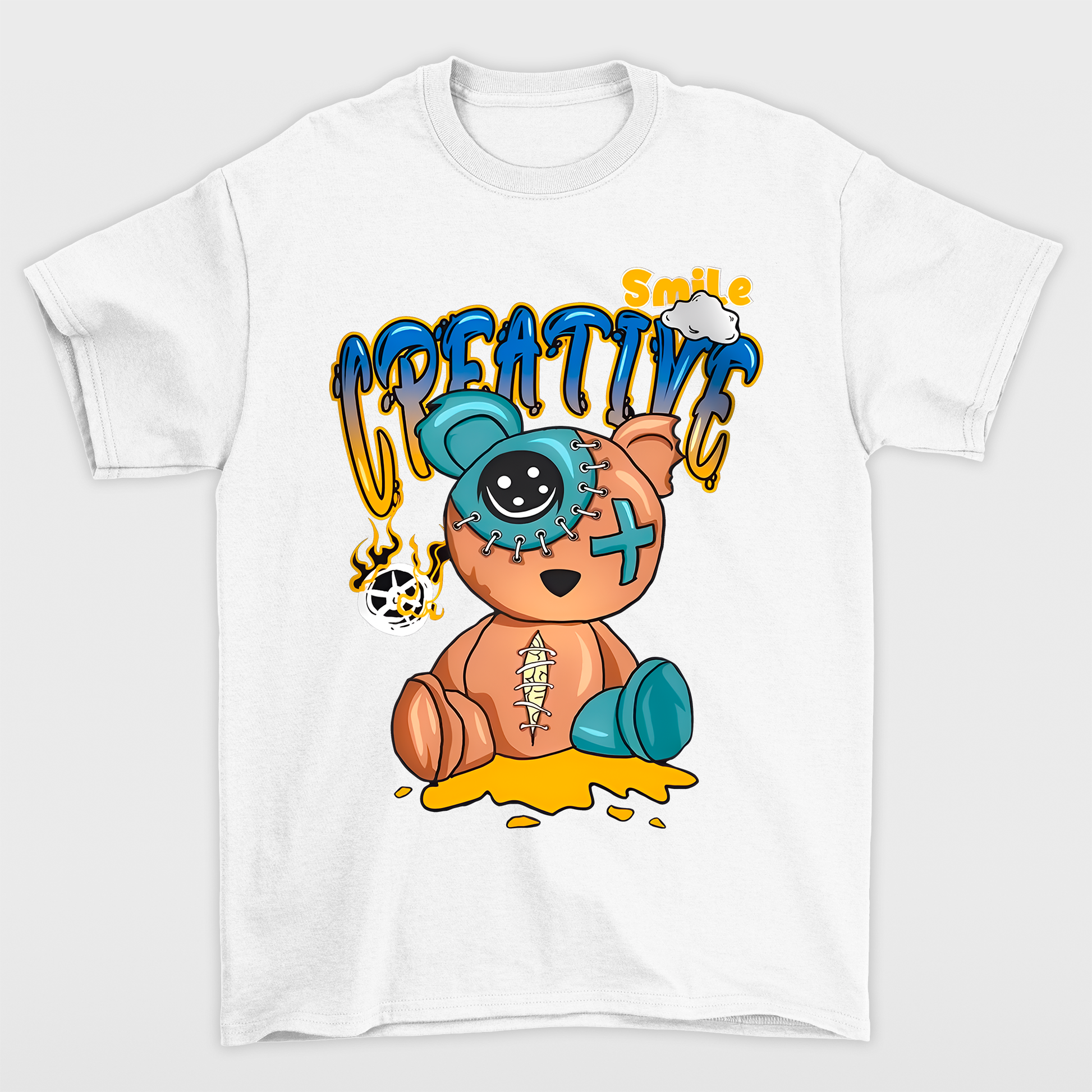 Camiseta Básica branca Unissex Com Estampa Ursinho Zombie - Branco