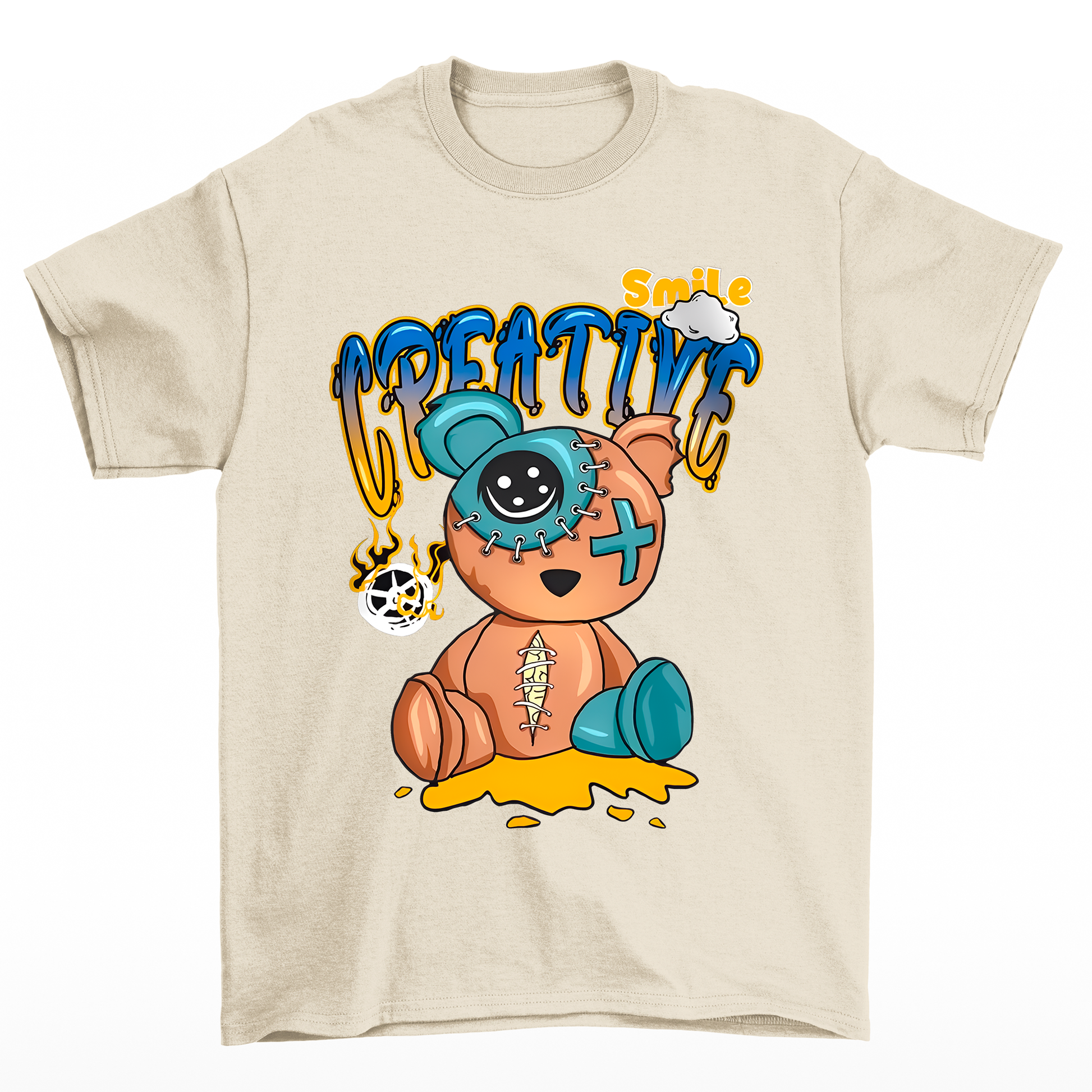 Camiseta Básica pérola Unissex Com Estampa Ursinho Zombie - Pérola