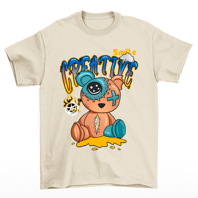 Camiseta Básica pérola Unissex Com Estampa Ursinho Zombie - Pérola
